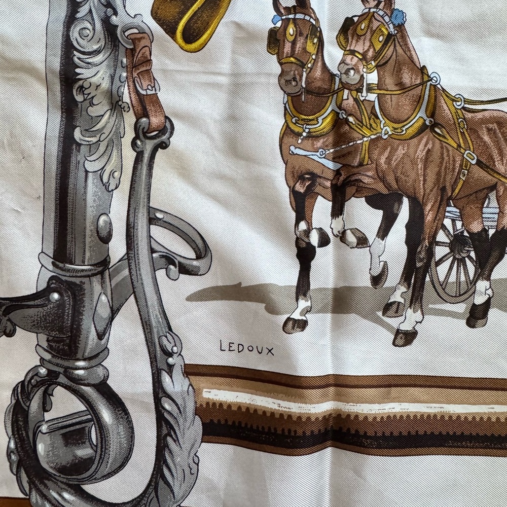 Hermès “Équipages” 100% Silk Scarf by Ledoux – Brown Carriage Equestrian‎ Print - Picture 6 of 13